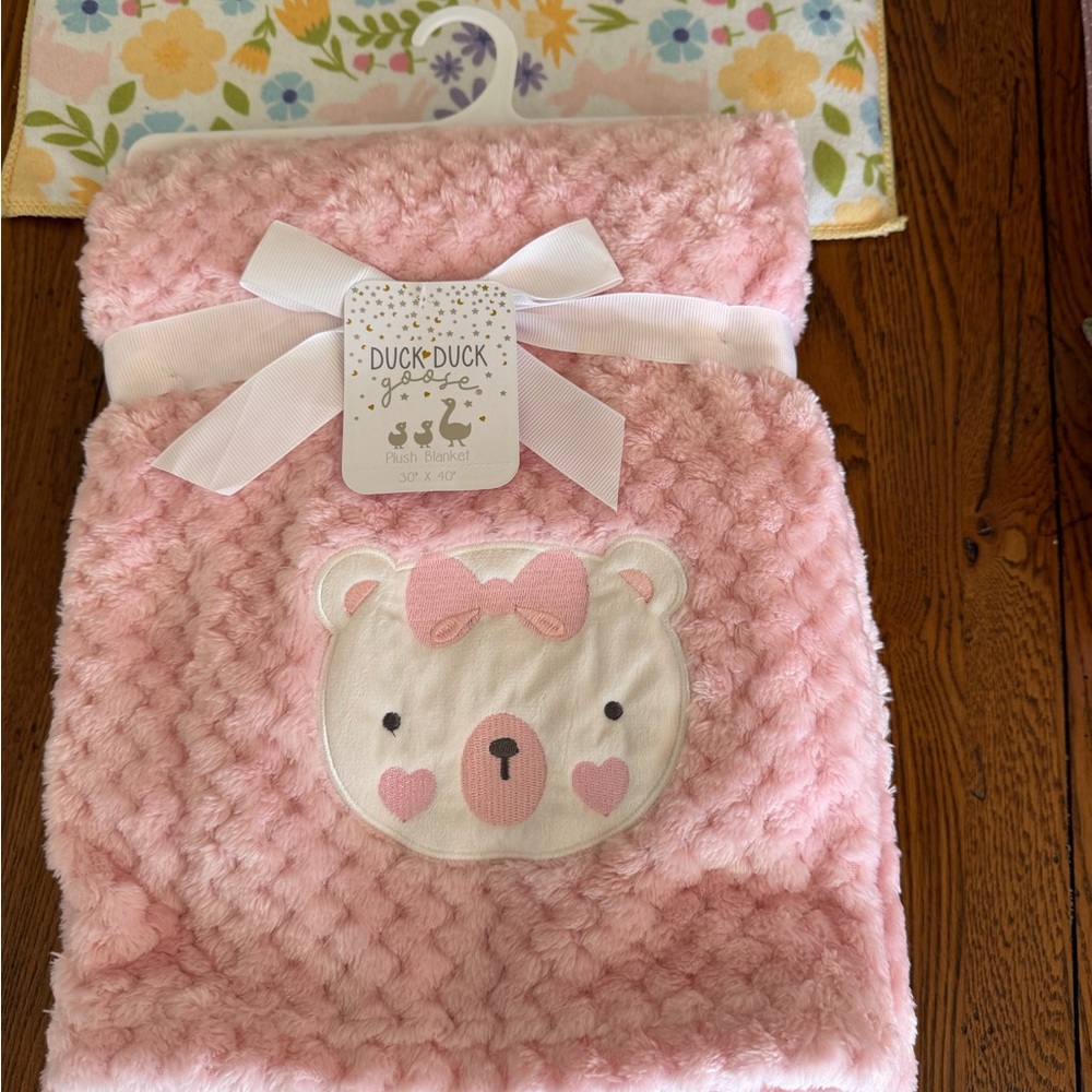 Duck Duck Baby Pink Plush Bear Blanket